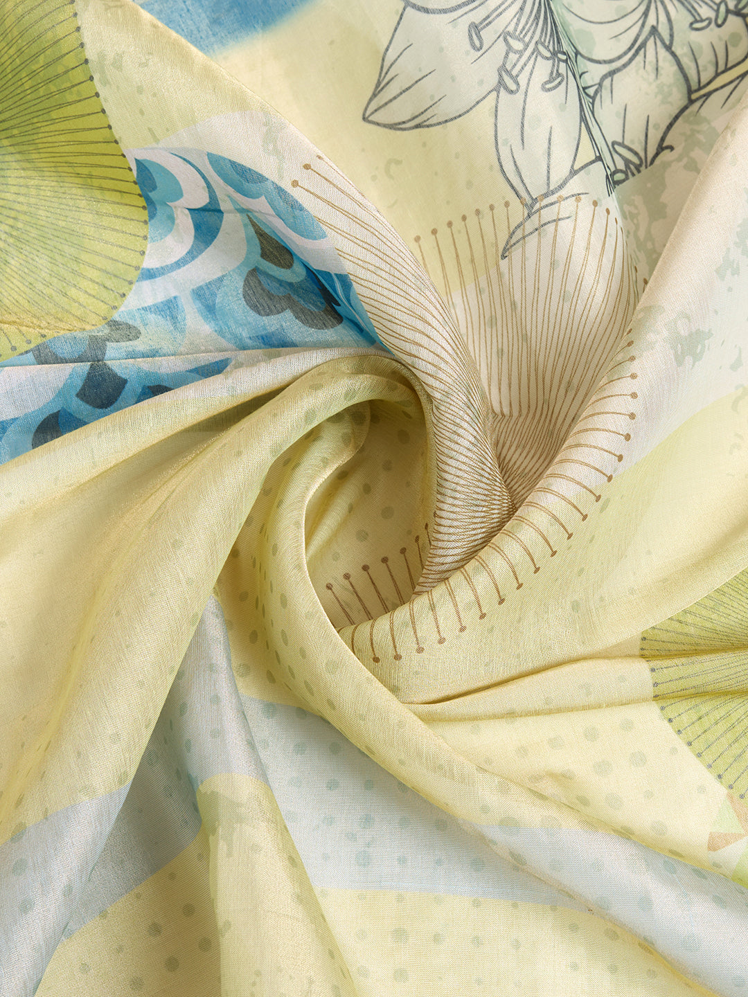 Teal Floral Abstract Erode Cotton Saree with Tassel Pallu for Women