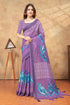 Purple Bird Print Linen Cotton Saree with Floral Pallu for Women