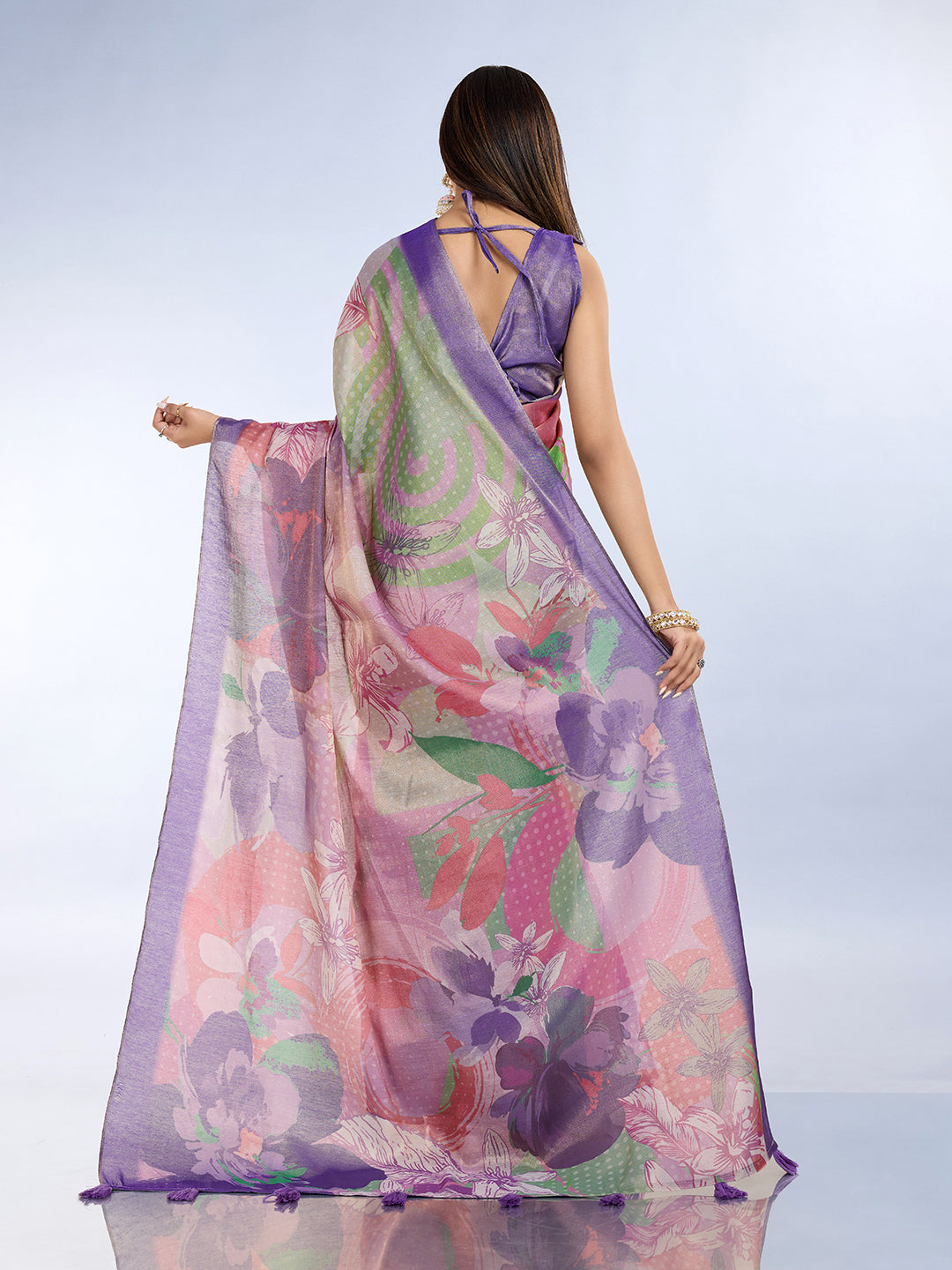 Purple Floral Erode Cotton Saree with Soft Pastel Detailing for Women