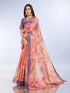 Peach Abstract Print Erode Cotton Saree with Blouse Set for Women