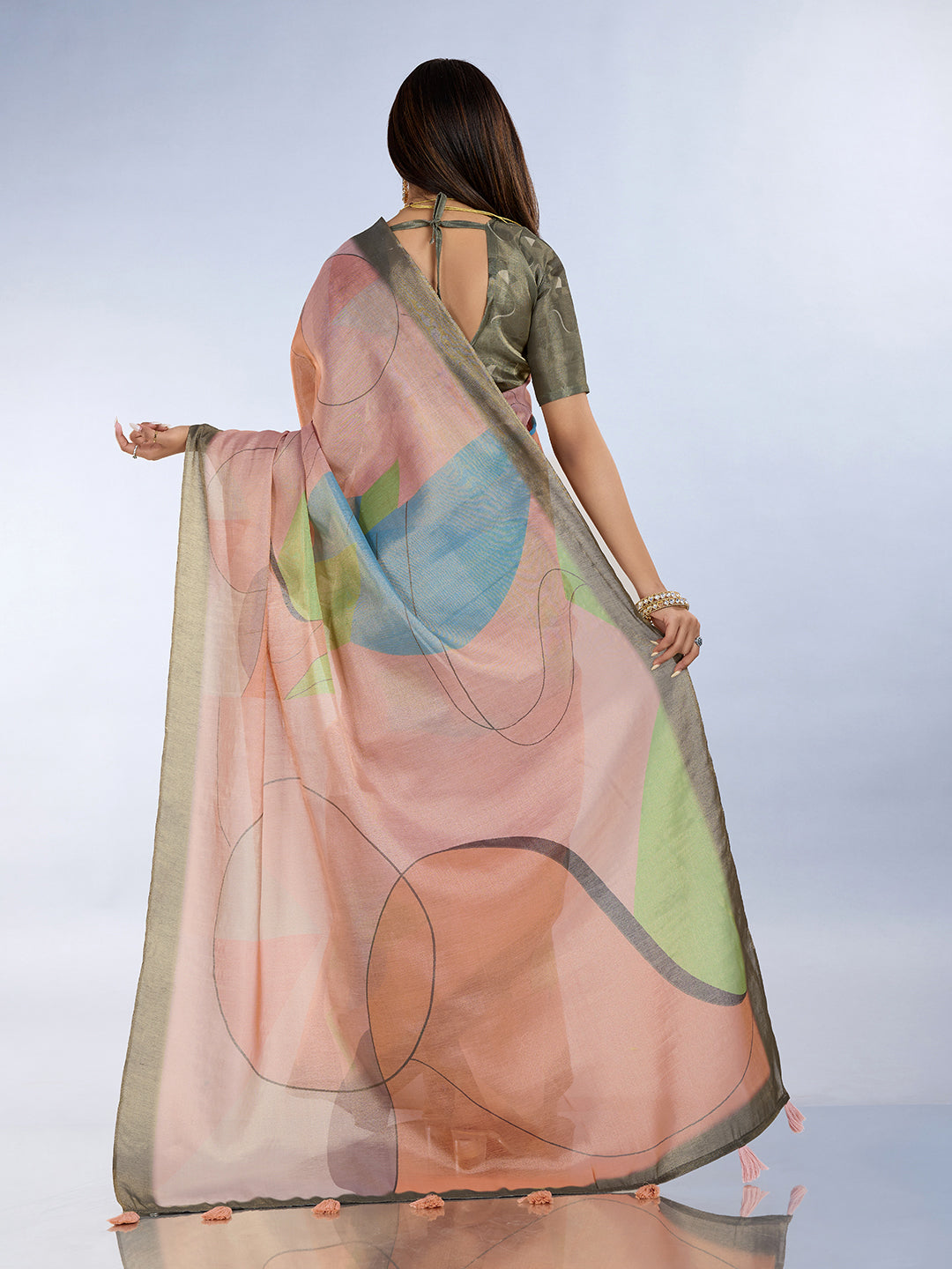 Peach Abstract Erode Cotton Saree with Contrast Border for Women