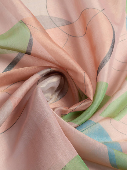 Peach Abstract Erode Cotton Saree with Contrast Border for Women