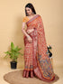 Elegant Peach Linen Cotton Saree with Artistic Floral Print for Women