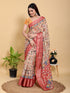 Peach Linen Cotton Saree with Floral Jacquard Border Design for Women