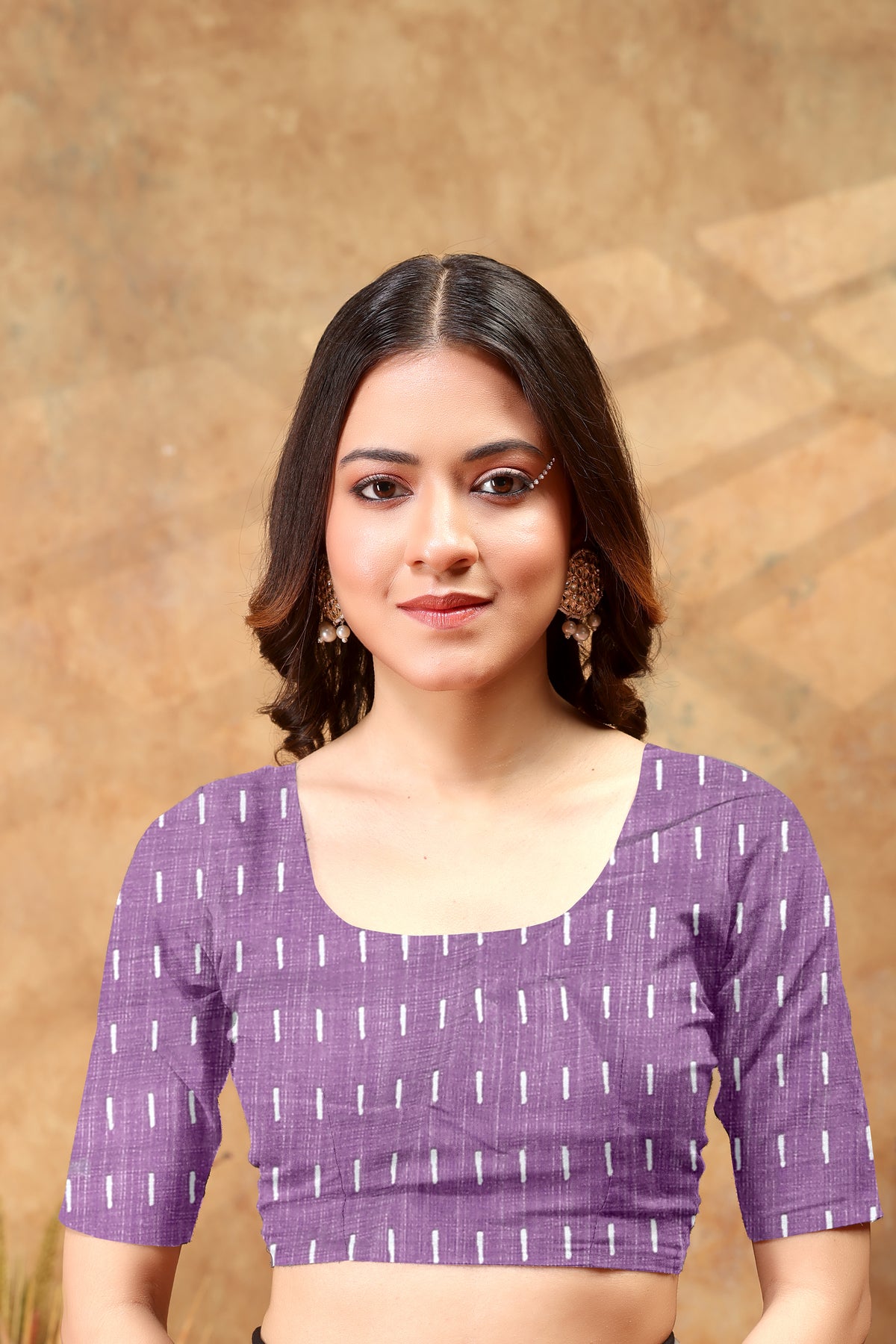 Purple Linen Cotton Bird Print Saree With Unstitched Blouse for Women