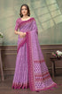 Wine Purple Satin Saree With Geometric Print & Tassel Trims for Women