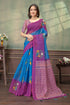 Blue Purple Bird Print Satin Saree with Matching Blouse for Women