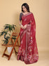 Maroon Floral Linen Cotton Saree with Jacquard Woven Border for Women