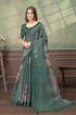 Green Floral Linen Cotton Saree with Elegant Printed Border for Women