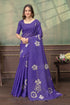 Elegant Purple Linen Cotton Saree with Floral Silver Motifs for Women