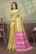Mustard Satin Saree with Printed Pink Pallu & Blouse for Women