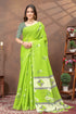 Green Floral Linen Cotton Saree with Printed Border for Women