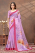 Purple Floral Print Satin Saree With Contrast Border Blouse for Women