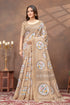Beige Linen Cotton Saree with Designer Pallu by for Women
