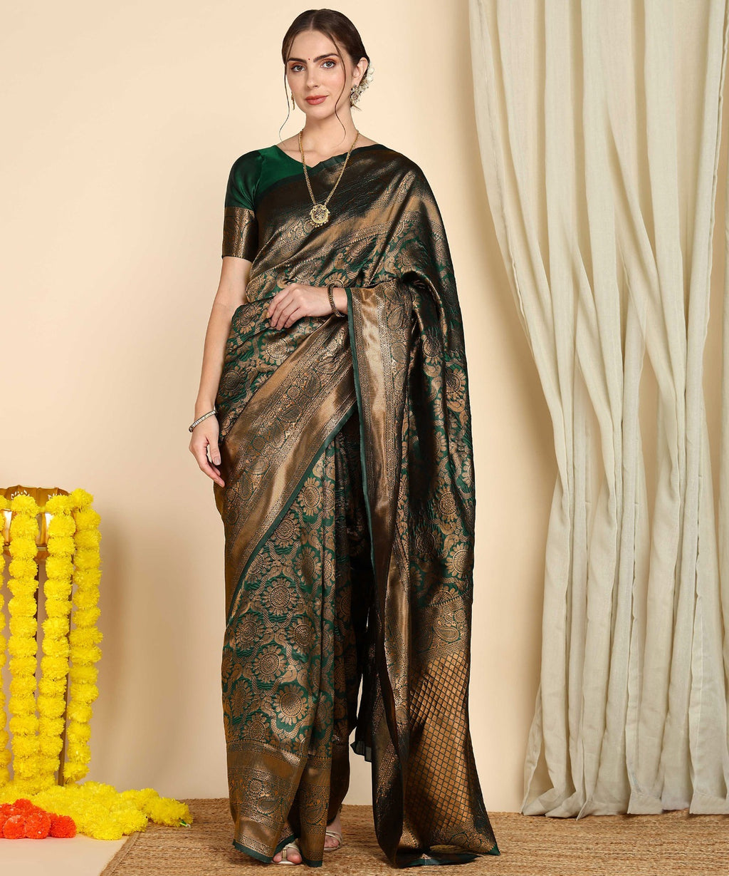 Green Banarasi Soft Silk Saree with Zari Jacquard Work