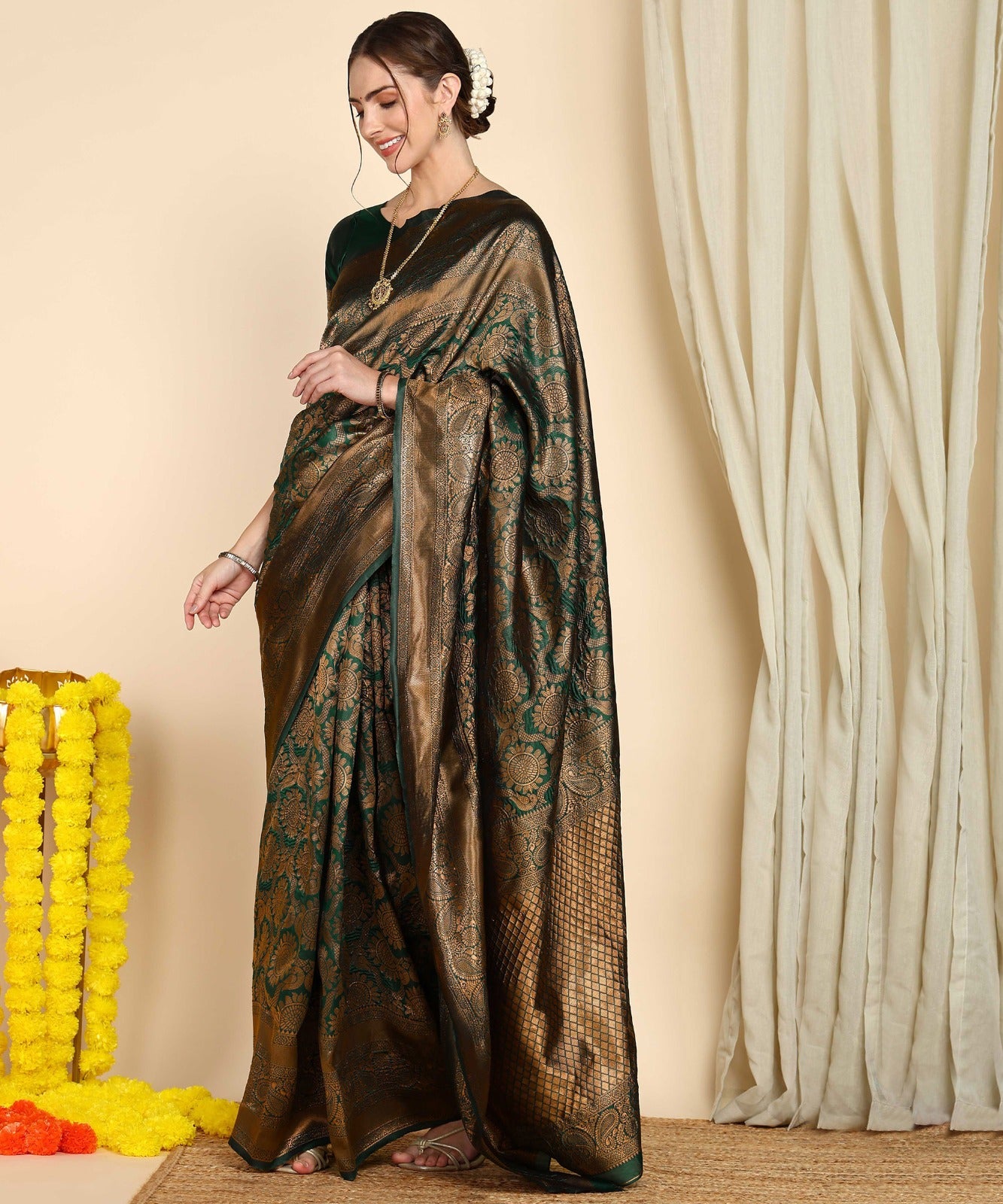 Green Banarasi Soft Silk Saree with Zari Jacquard Work