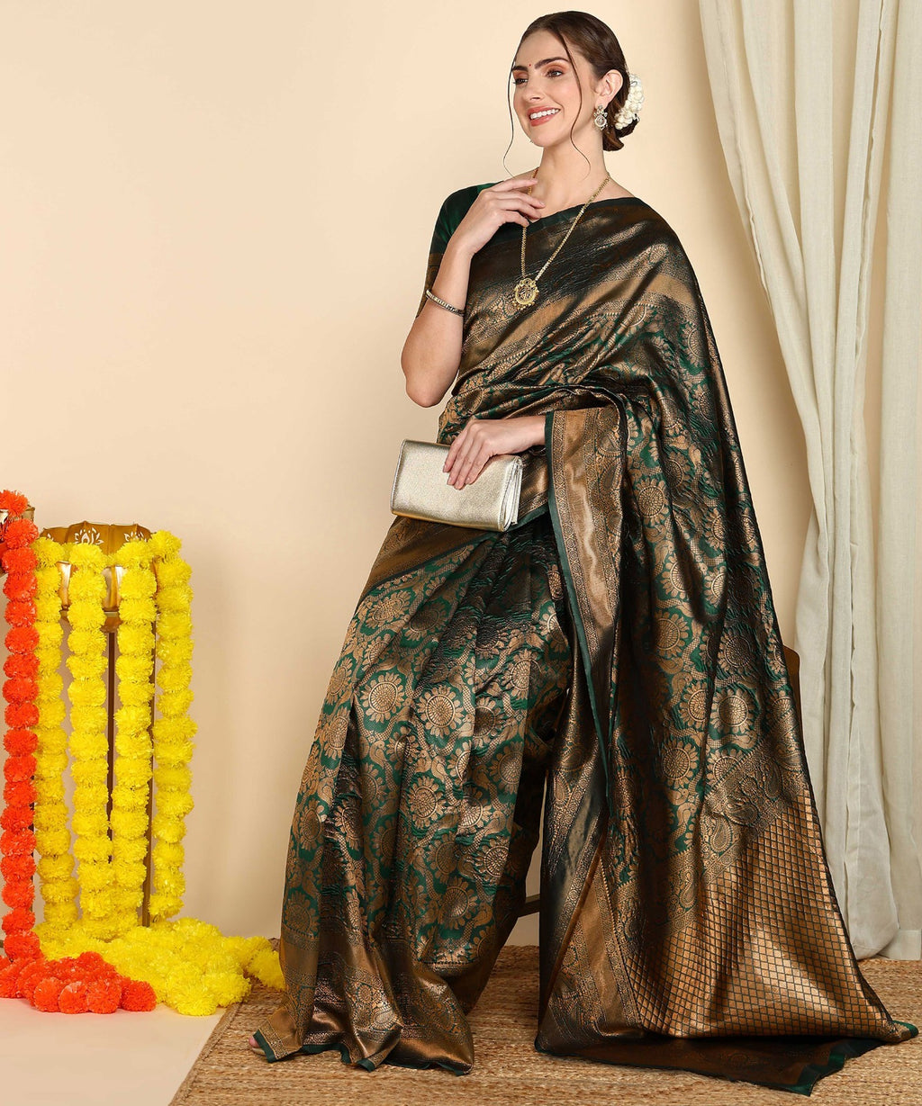 Green Banarasi Soft Silk Saree with Zari Jacquard Work