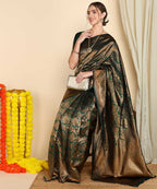 Green Banarasi Soft Silk Saree with Zari Jacquard Work