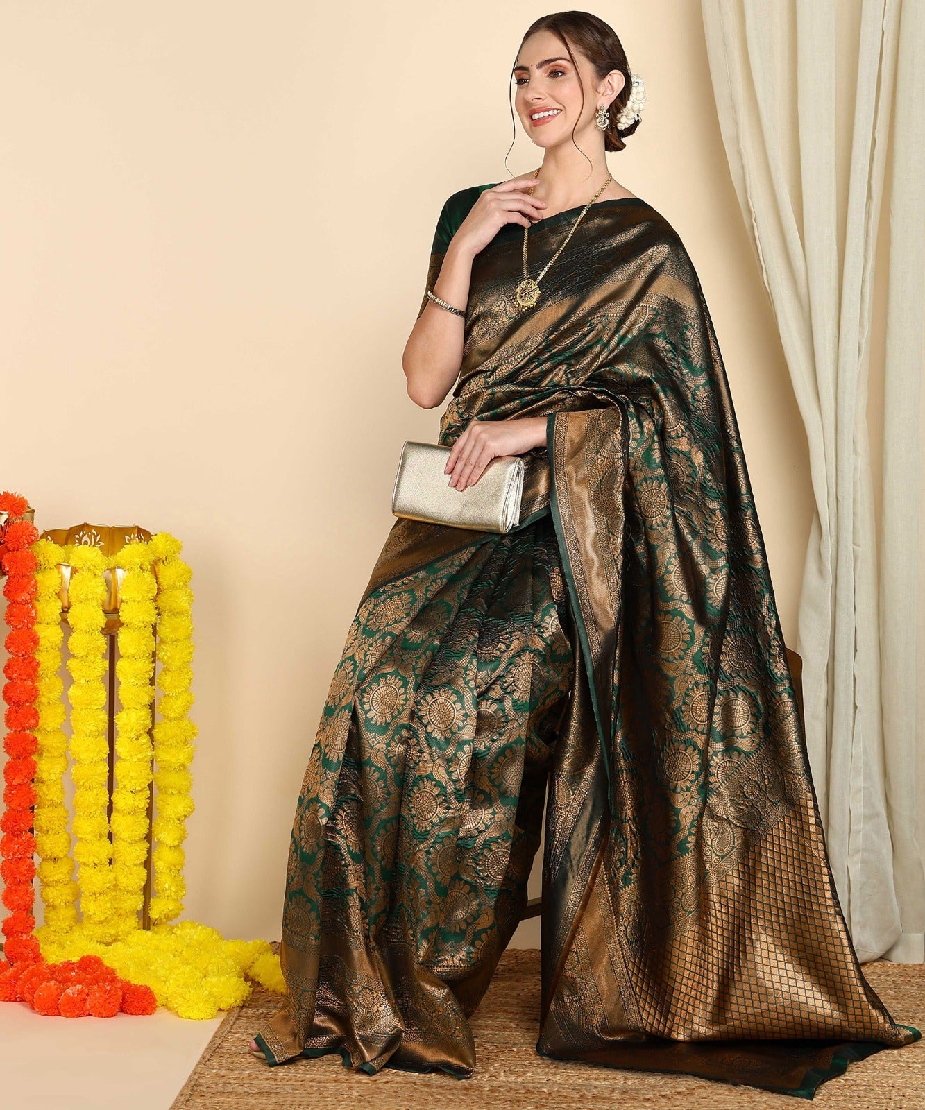 Green Banarasi Soft Silk Saree with Zari Jacquard Work
