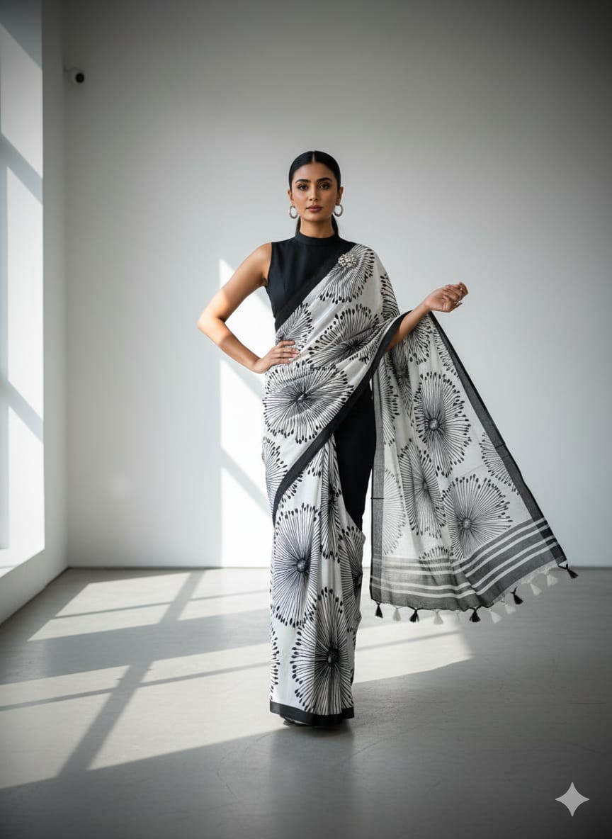 Aesthetic Monochrome Marshmallow Georgette Saree for Women