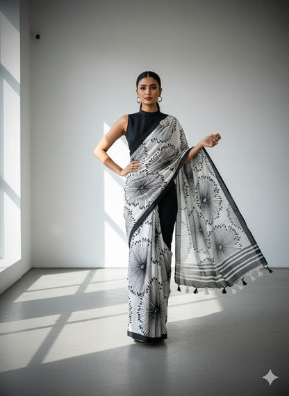 Aesthetic Monochrome Marshmallow Georgette Saree for Women