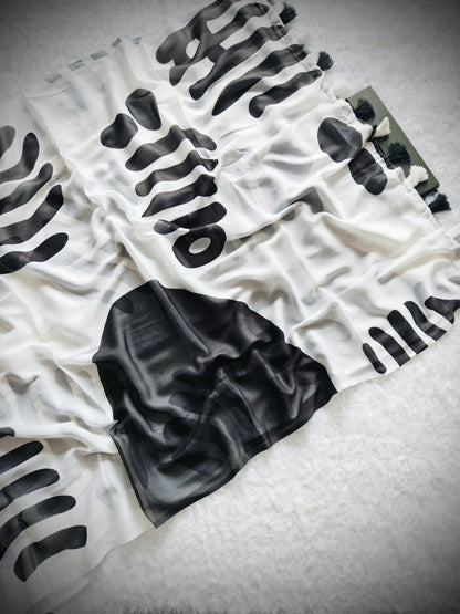Aesthetic Monochrome Marshmallow Georgette Saree for Women