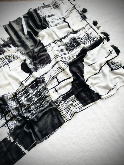 Aesthetic Monochrome Marshmallow Georgette Saree for Women