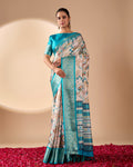 Aqua Lichi Silk Saree with Zari Woven Border