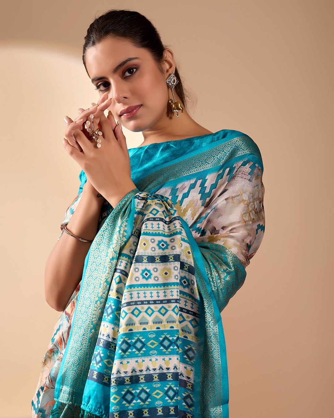 Aqua Lichi Silk Saree with Zari Woven Border for Women