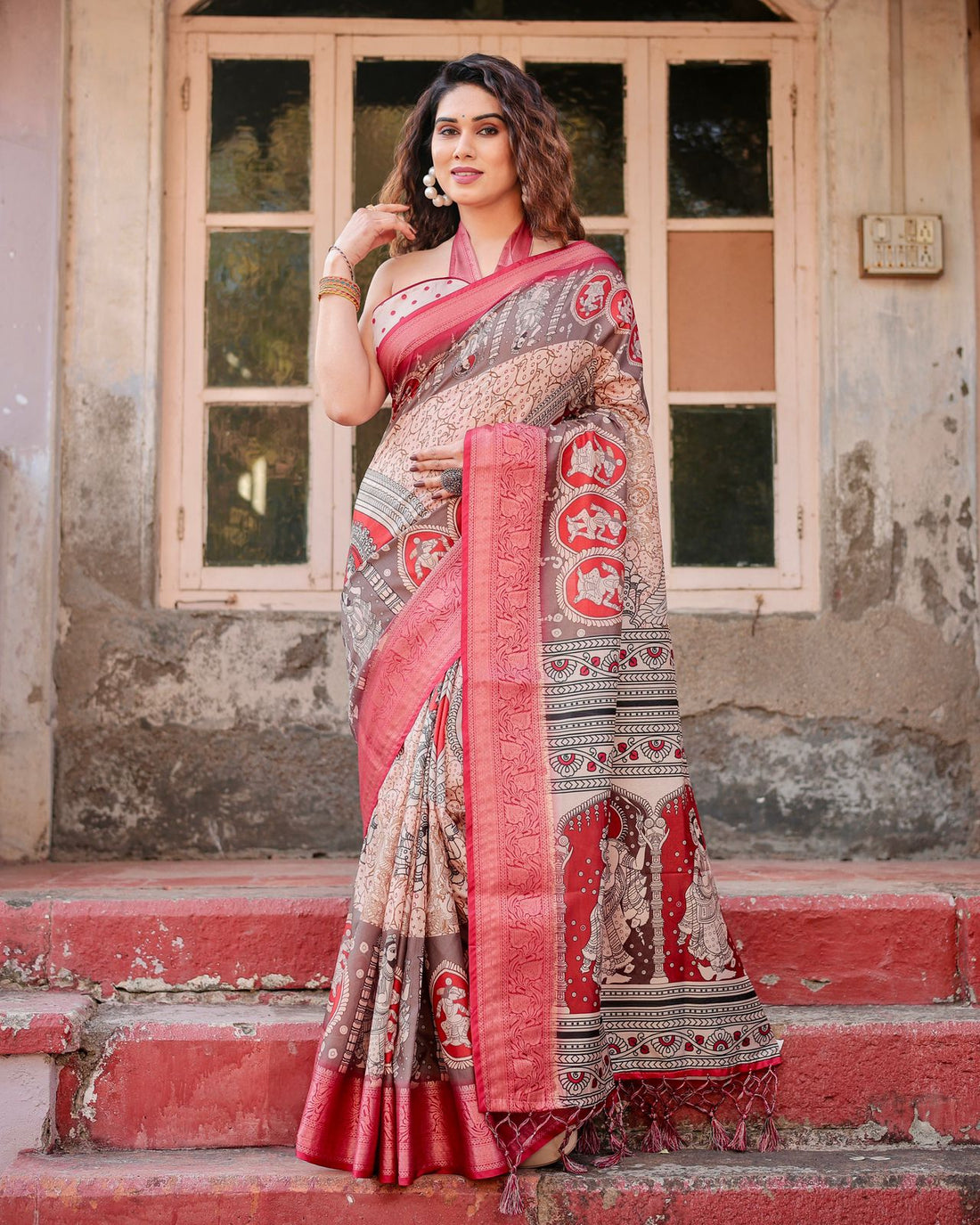 Banarasi Silk Saree with Pichwai Art &amp; Zari Border for Women