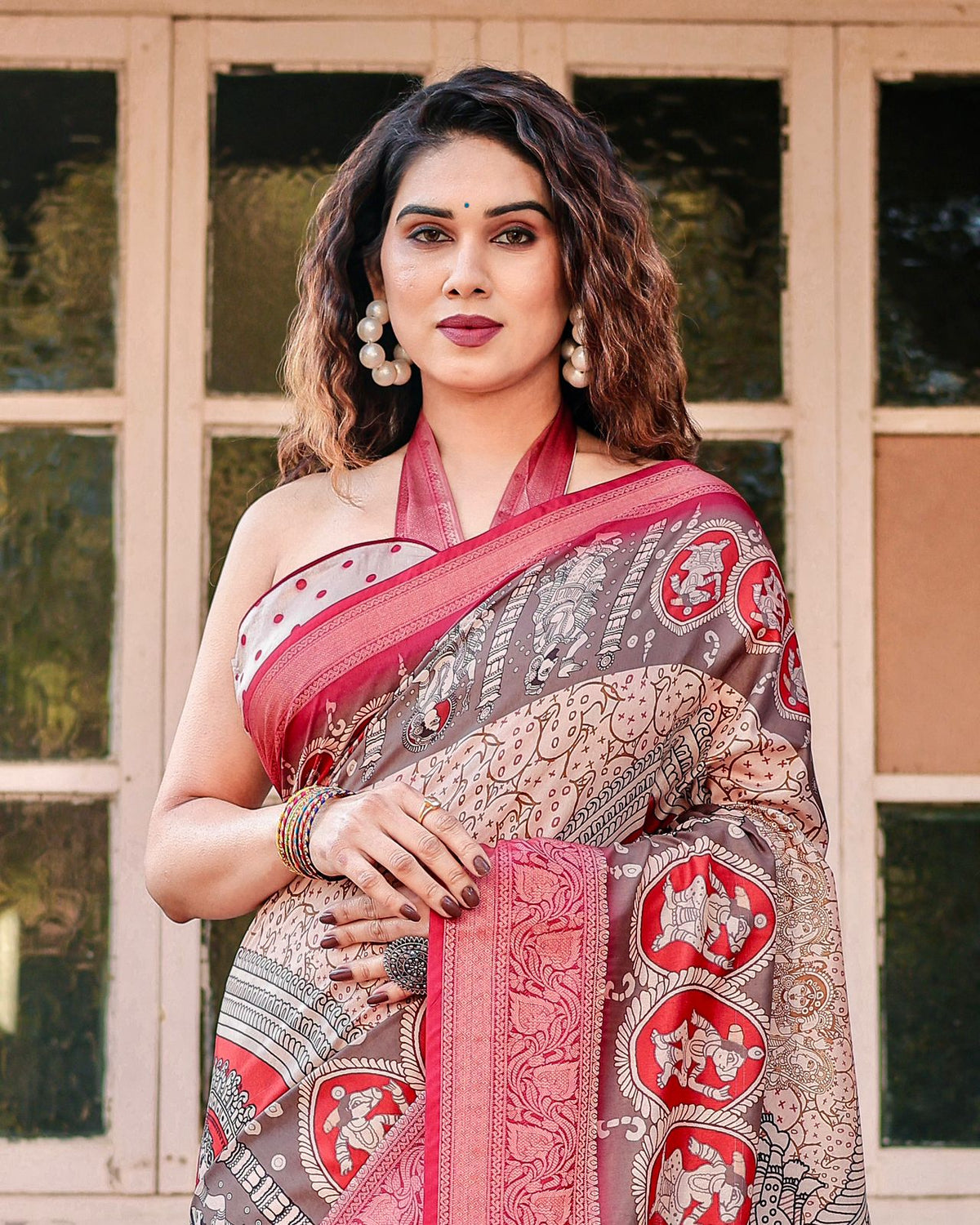 Banarasi Silk Saree with Pichwai Art &amp; Zari Border for Women