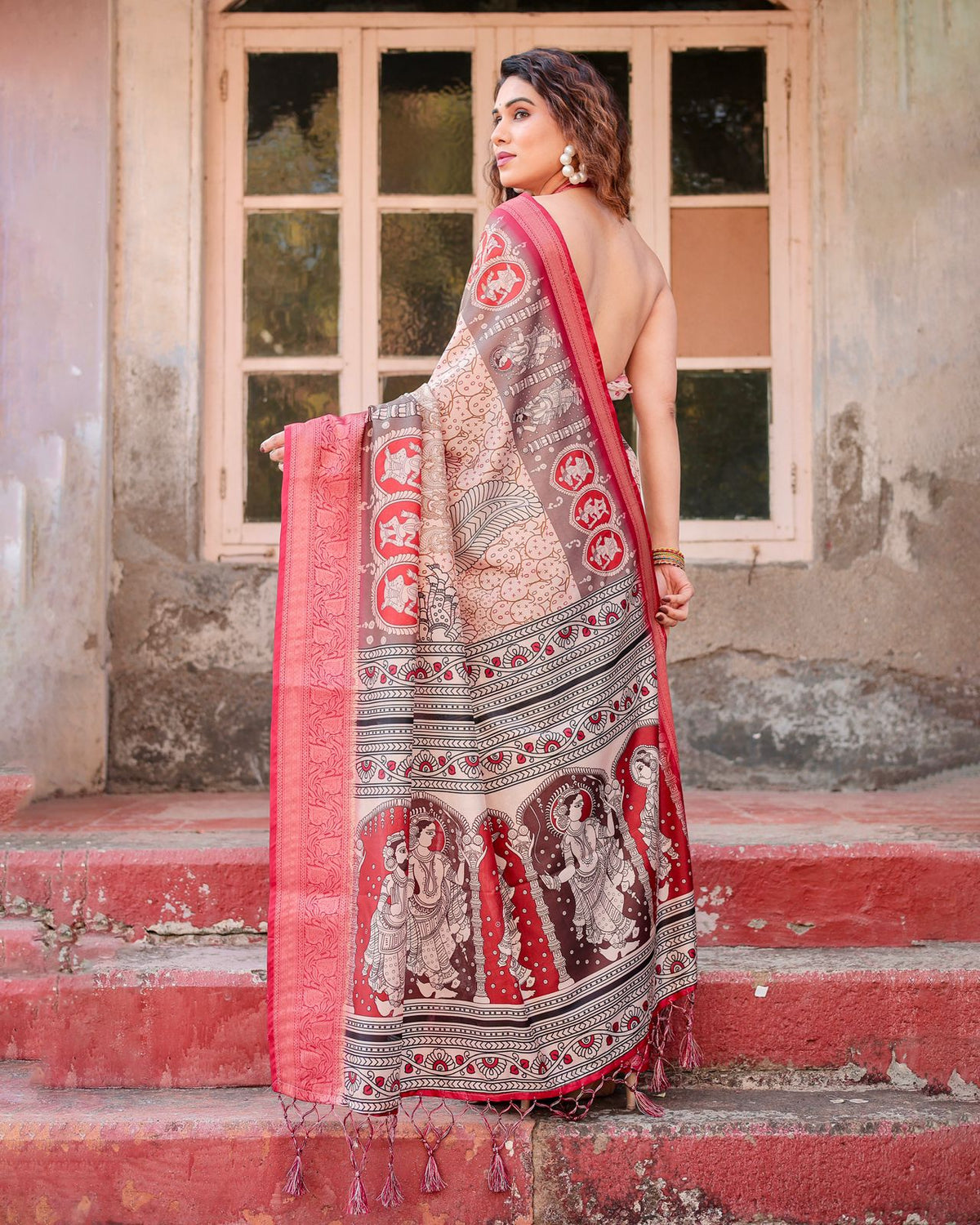 Banarasi Silk Saree with Pichwai Art &amp; Zari Border for Women