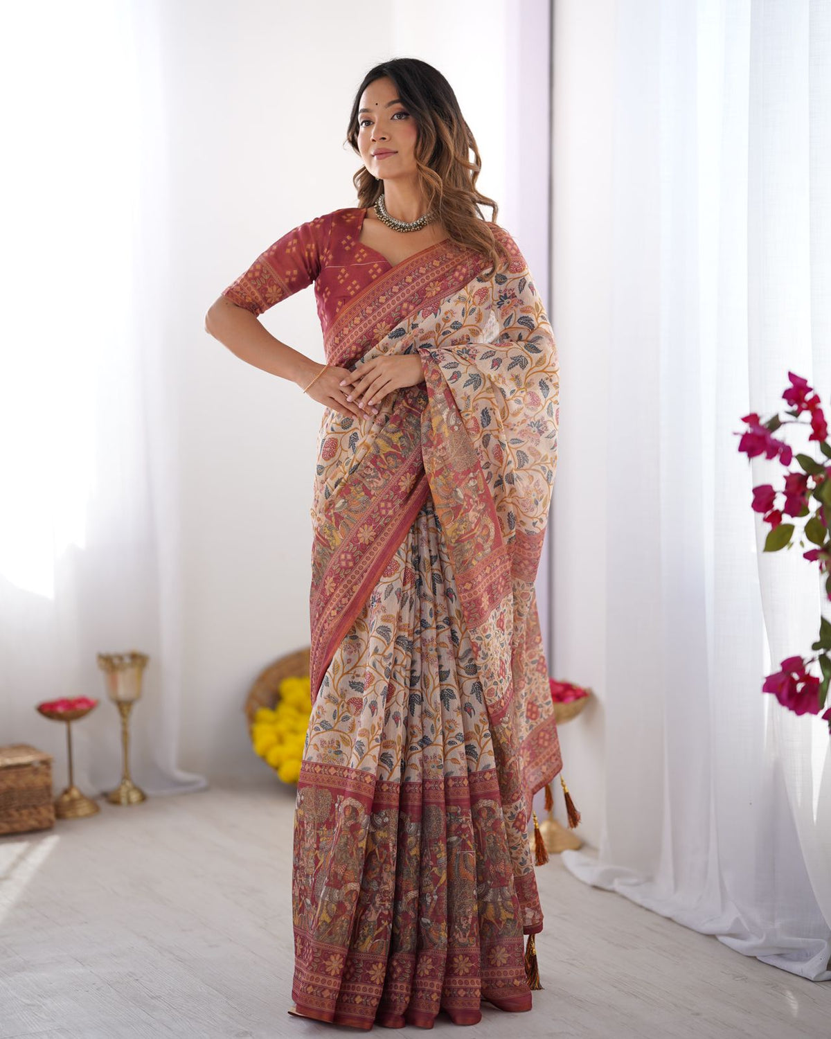 Royal Banarasi Silk Saree with Digital Floral Print for Women