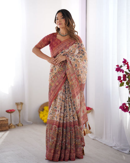 Royal Banarasi Silk Saree with Digital Floral Print for Women