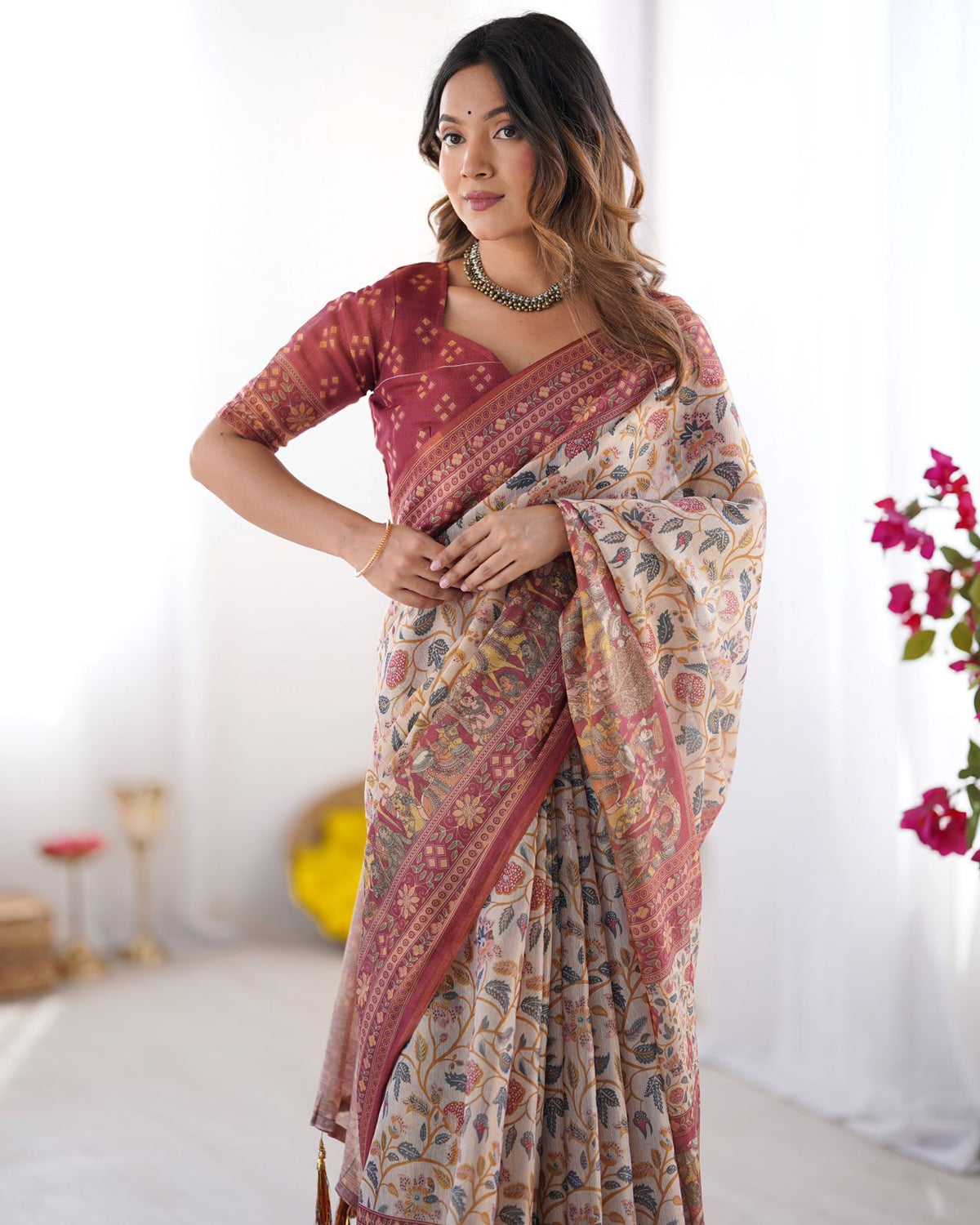 Royal Banarasi Silk Saree with Digital Floral Print for Women