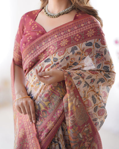 Royal Banarasi Silk Saree with Digital Floral Print for Women