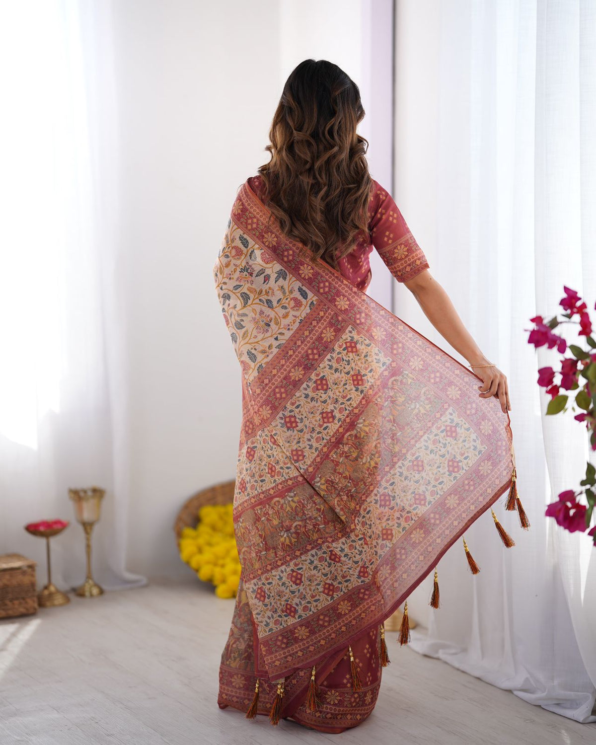 Royal Banarasi Silk Saree with Digital Floral Print for Women