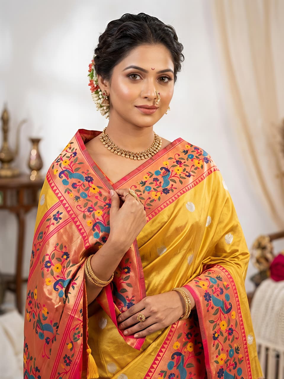 Banarasi Tissue Maharani Paithani Silk Saree with Pallu for Women
