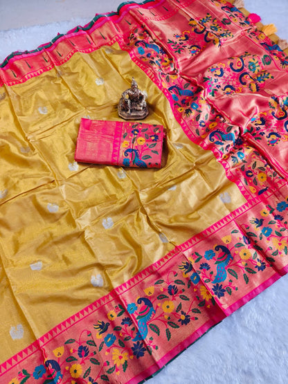 Banarasi Tissue Maharani Paithani Silk Saree with Pallu for Women