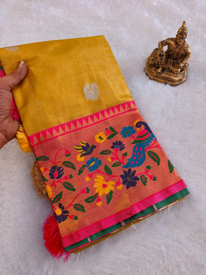 Banarasi Tissue Maharani Paithani Silk Saree with Pallu for Women