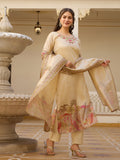 Beige Embroidered Silk Kurti Pant Dupatta Set Women