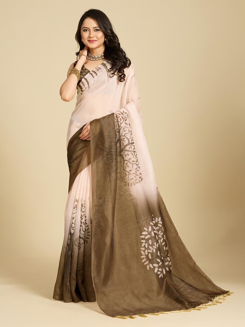 Beige Grace Cotton Silk Saree for Daily Wear for Women