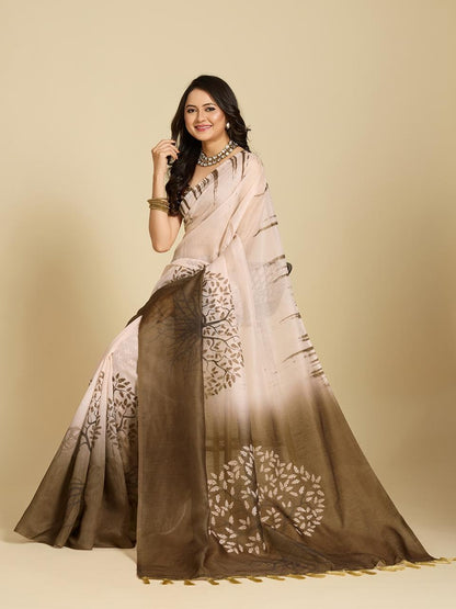 Beige Grace Cotton Silk Saree for Daily Wear for Women