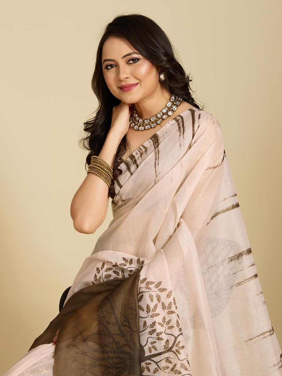 Beige Grace Cotton Silk Saree for Daily Wear for Women
