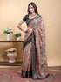 Beige Kalamkari Printed Linen Cotton Saree for Women