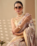 Beige Lichi Silk Saree with Zari Woven Border