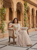 Beige Mirror Work Ready to Wear Saree with Blouse
