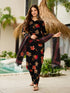 Black Floral Silk Blend Kurta Pant Dupatta Set Women for Women