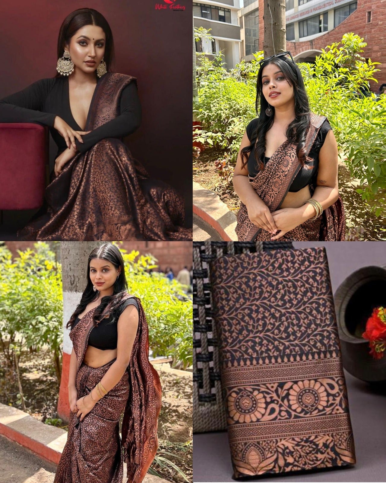 Black Copper Lichi Silk Saree with Rich Jacquard Work