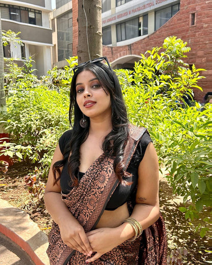 Black Copper Lichi Silk Saree with Rich Jacquard Work for Women